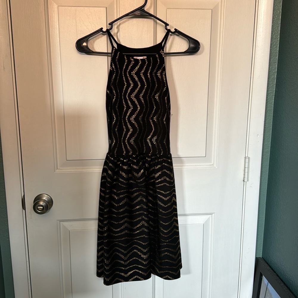 High Neck black gold dress